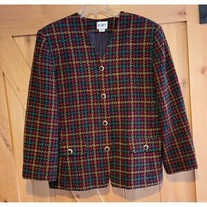 VTG Koret Houndstooth Blazer Jacket Size 16 Single Button Classic Old Money 80's